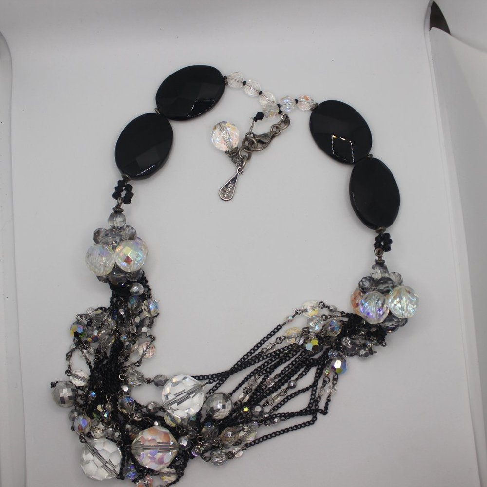 Rita D. Statement Necklace Onyx and Crystal